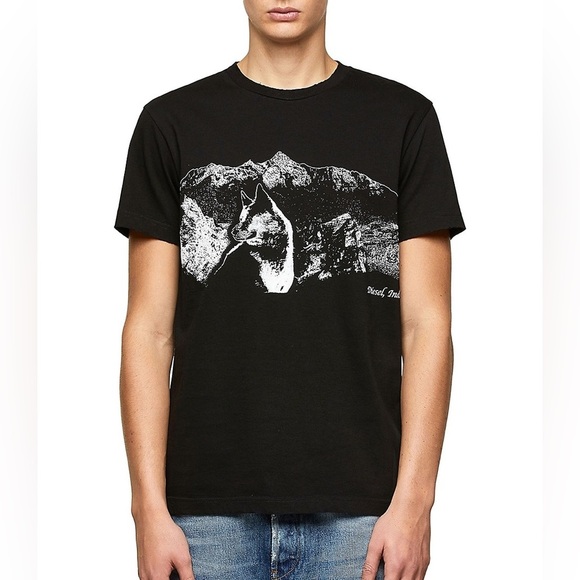 DIESEL T-Diegos-A7 Wolves And mountain print black T-Shirt - Picture 4 of 14